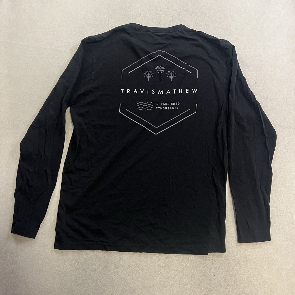 Travis Mathew T-Shirt Men's Size Large Black Long Sleeve Golf Graphic Print